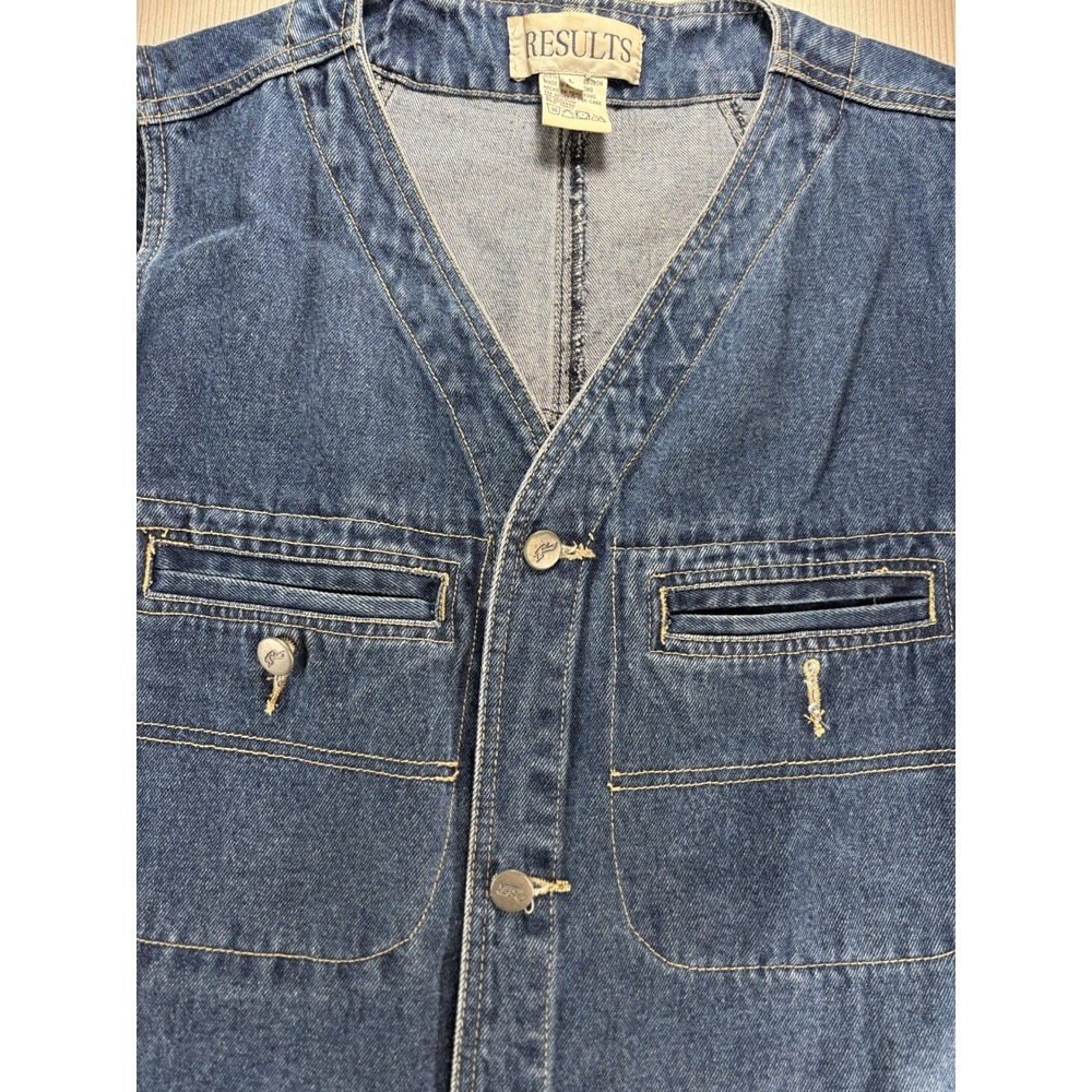 Results Jeans Vest Mens  Denim Streetwear Hip Hop 90s made in Hong Kong Sz L - Picture 2 of 12